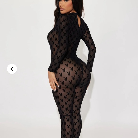 PLAYBOY Black Mesh Bodysuit with Bunny Ears - Picture 2 of 6
